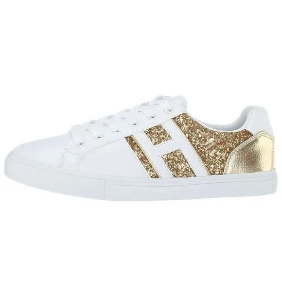 New Tommy Hilfiger Glitter gold and white Woman's Sneakers &amp; Athletic Shoes Tomm