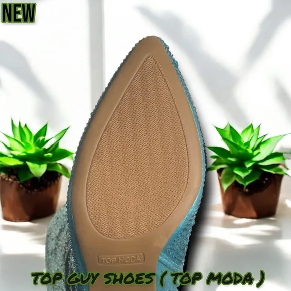 New TOP GUY Shoes ( TOP MODA ) Martha Rhinestone Boot Ice Blue Glitter