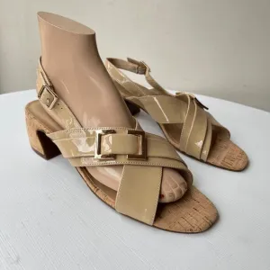 NEW! VANELi Clovis Block Patent Leather Ecru Sling Back Casual Sandals Low Hee