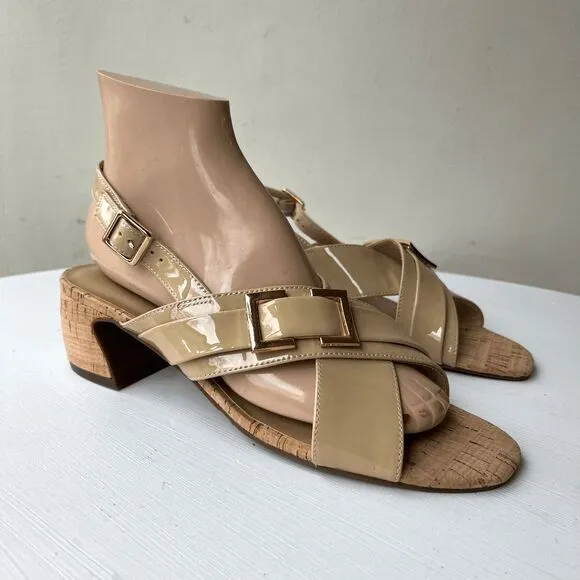 NEW! VANELi Clovis Block Patent Leather Ecru Sling Back Casual Sandals Low Hee