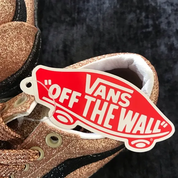 New VANS Kids Old Skool Shoes Party Glitter Black Rose Gold