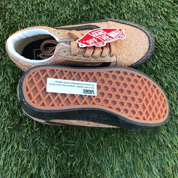 New VANS Kids Old Skool Shoes Party Glitter Black Rose Gold