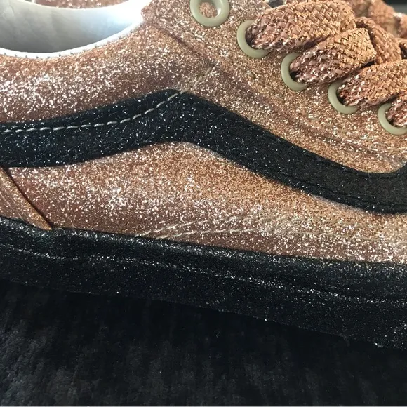 New VANS Kids Old Skool Shoes Party Glitter Black Rose Gold
