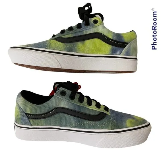 NEW Vans Women's Comfy Cush Old Skool Sneaker Multi Black Blue Tie Dye 6M