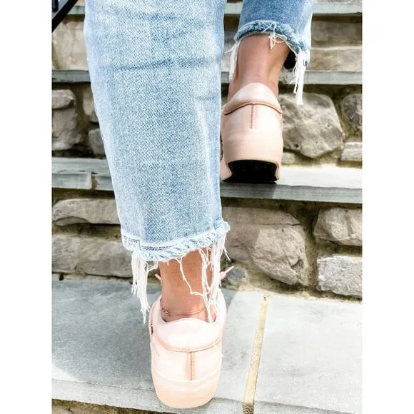 NEW Vintage Havana Womens Alexis 1 Glitter Leather Sneakers Blush Pink-Beige 7