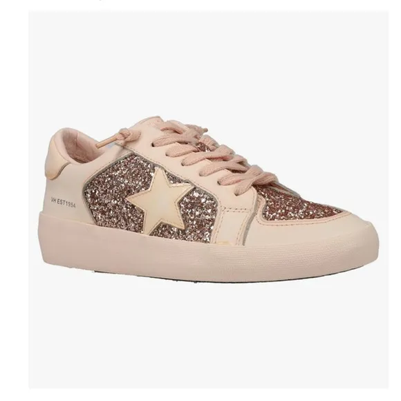 NEW Vintage Havana Womens Alexis 1 Glitter Leather Sneakers Blush Pink-Beige 7