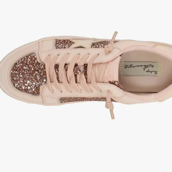 NEW Vintage Havana Womens Alexis 1 Glitter Leather Sneakers Blush Pink-Beige 7