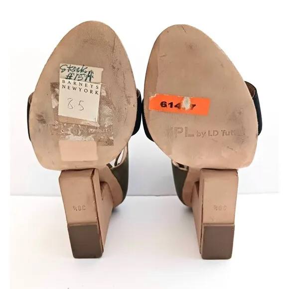 NEW VPL by LD Tuttle Olive Green Leather Sculpted Wood Heel Sandal 38.5 US 8.5