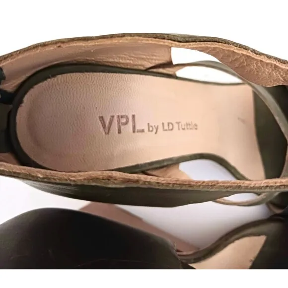 NEW VPL by LD Tuttle Olive Green Leather Sculpted Wood Heel Sandal 38.5 US 8.5
