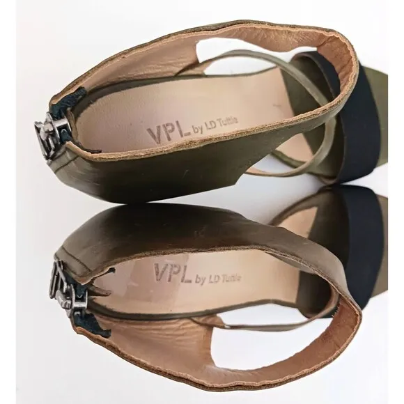 NEW VPL by LD Tuttle Olive Green Leather Sculpted Wood Heel Sandal 38.5 US 8.5