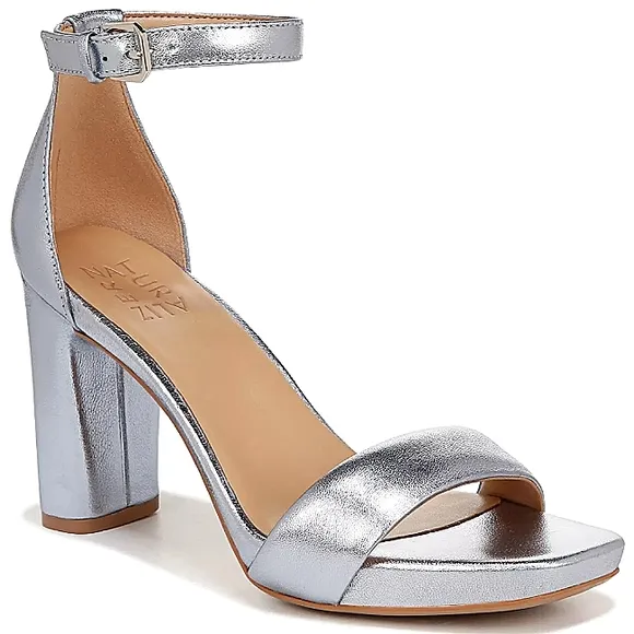 New w/o Box Naturalizer Joy Genuine Leather Silver Metallic Ankle Strap Sandals