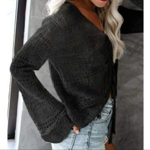 New Crochet Ruched Sweater Oversized