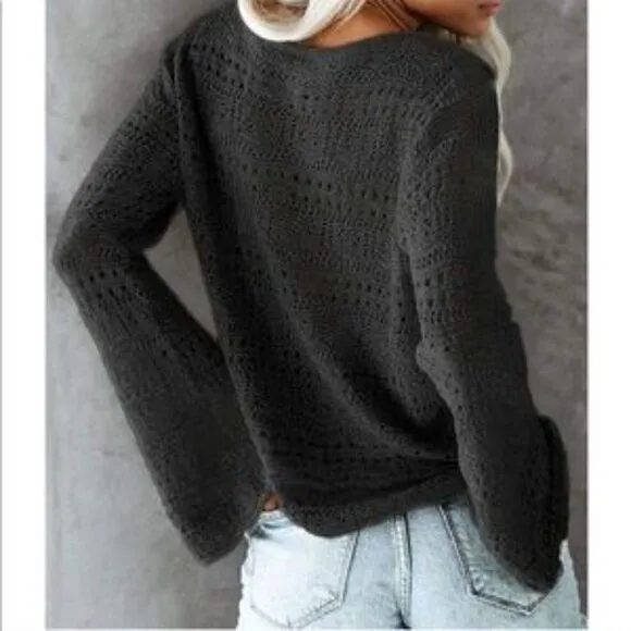 New Crochet Ruched Sweater Oversized