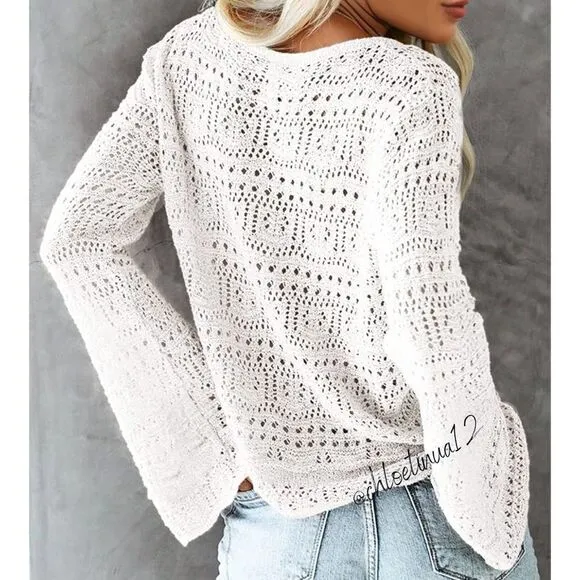 New Crochet Ruched Sweater Oversized