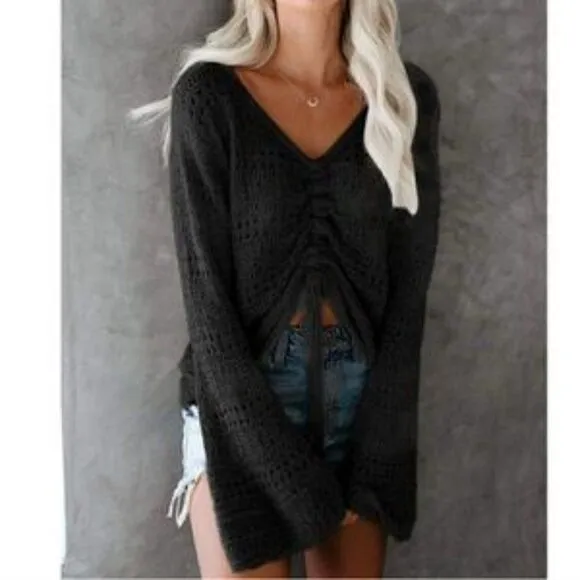 New Crochet Ruched Sweater Oversized