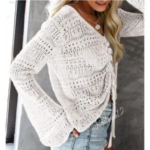 New Crochet Ruched Sweater Oversized