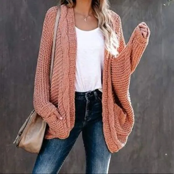 New Knitted Open Front Cardigan