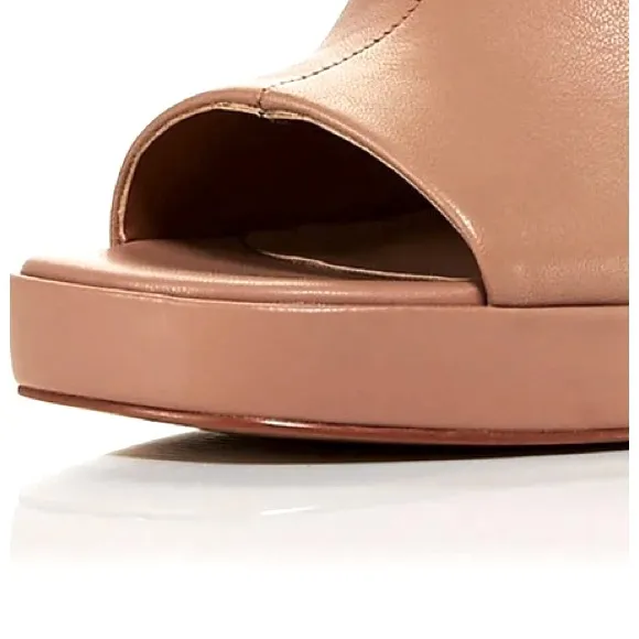 NIB 8.5/8  100% leather wedge tan platform heel mules slip on nude sandals Dani