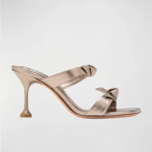 nib Alexandre Birman “Clarita” Leather Bow Two-Band Sandal Heels size 7.5