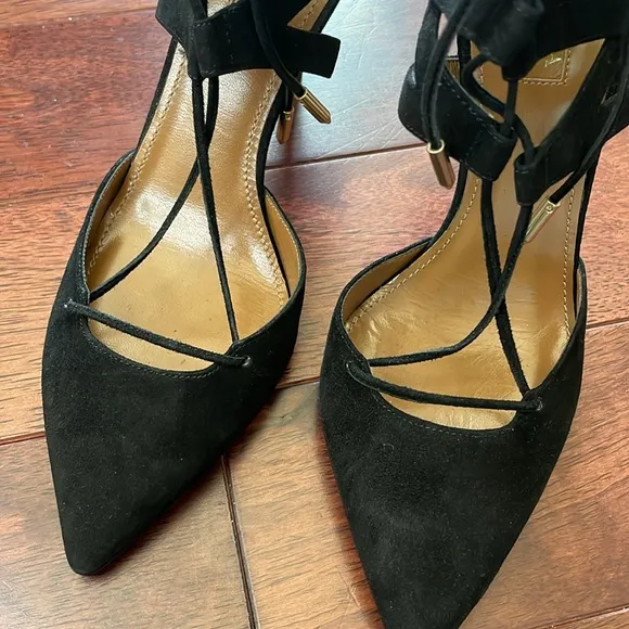 NIB Aquazzura Italy Belgravia Black Suede Leather Lace Zip Ankle Heels