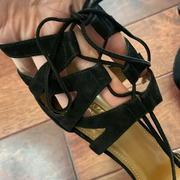 NIB Aquazzura Italy Belgravia Black Suede Leather Lace Zip Ankle Heels