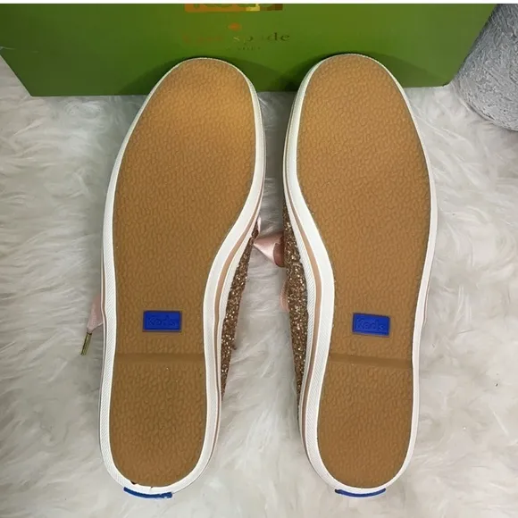 NIB Keds for Kate Spade New York Glitter Sneakers 7 rose gold Ribbon pink