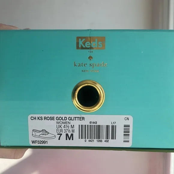 NIB Keds for Kate Spade New York Glitter Sneakers 7 rose gold Ribbon pink