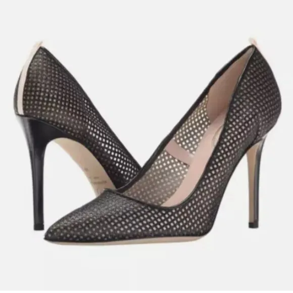 NIB SJP by Sarah J Parker Fishnet Fawn Black Mesh Glow Pumps EU 39.5 US 9 100mm