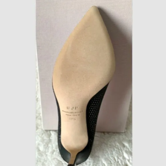 NIB SJP by Sarah J Parker Fishnet Fawn Black Mesh Glow Pumps EU 39.5 US 9 100mm