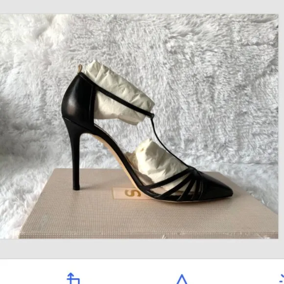 NIB SJP by Sarah Jessica Parker Carrie Black T-Strap Pumps EU 39 US 8.5 100mm