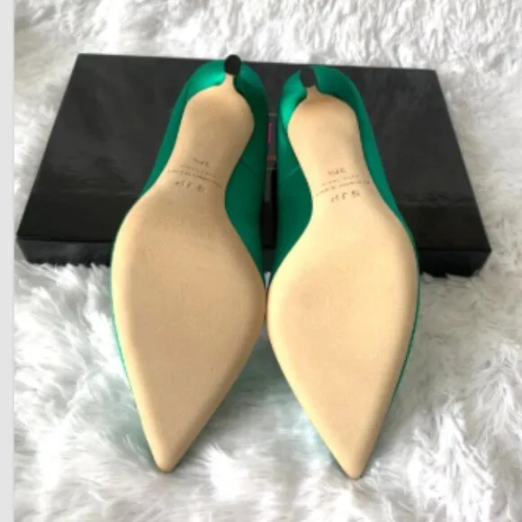 NIB SJP by Sarah Jessica Parker Fawn Satin Pumps EU 37.5 US6.5 Emerald Green 100