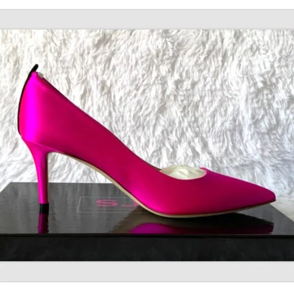 NIB SJP by Sarah Jessica Parker Fawn Satin Pumps EU 38.5 US 7.5 Pink Candy 70mm