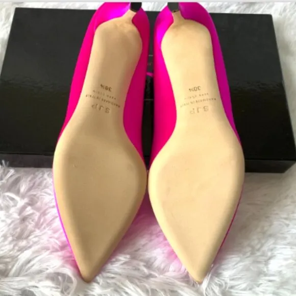 NIB SJP by Sarah Jessica Parker Fawn Satin Pumps EU 38.5 US 7.5 Pink Candy 70mm