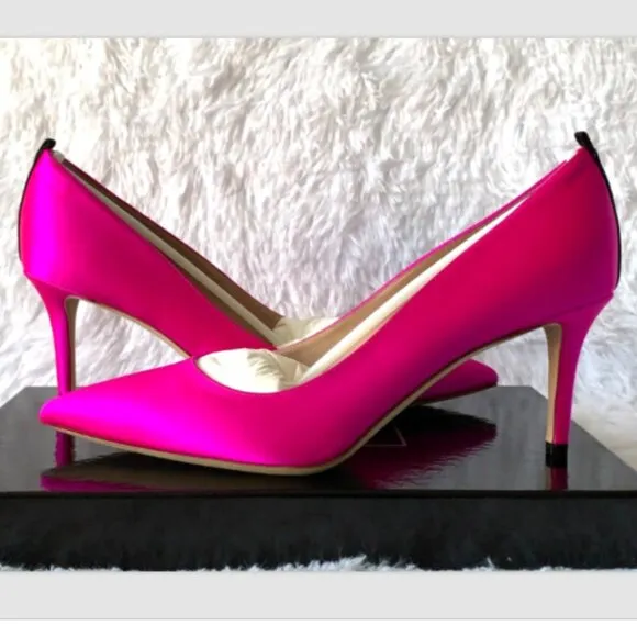 NIB SJP by Sarah Jessica Parker Fawn Satin Pumps EU 38.5 US 7.5 Pink Candy 70mm