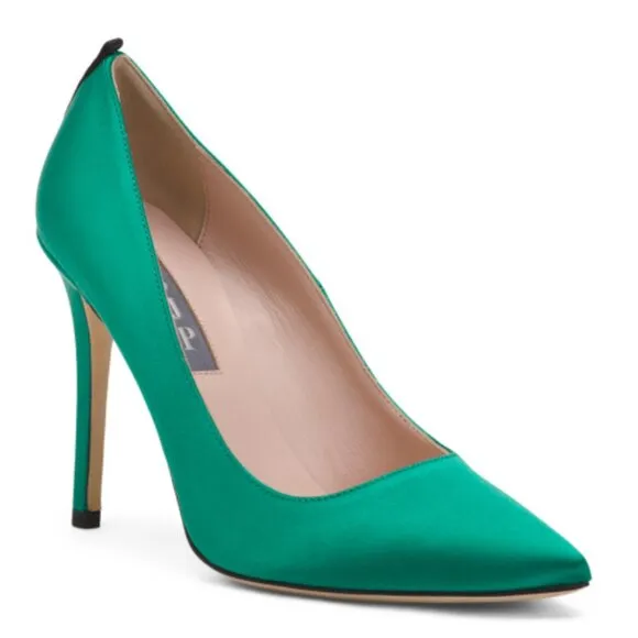 NIB SJP by Sarah Jessica Parker Fawn Satin Pumps EU39.5 US8.5 Emerald Green 100