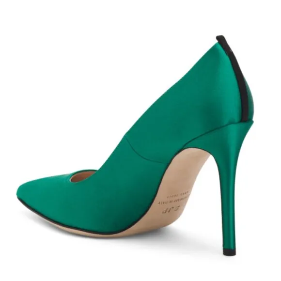 NIB SJP by Sarah Jessica Parker Fawn Satin Pumps EU39.5 US8.5 Emerald Green 100