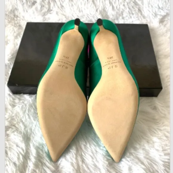 NIB SJP by Sarah Jessica Parker Fawn Satin Pumps EU39.5 US8.5 Emerald Green 100