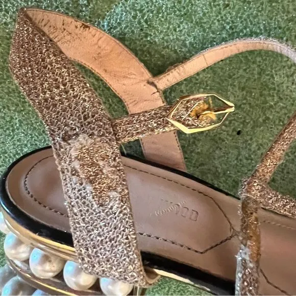 Nicholas Kirkwood glitter flats pearl heel sandals ballet shoes slide in t strap