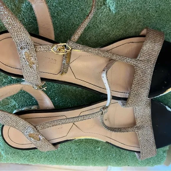 Nicholas Kirkwood glitter flats pearl heel sandals ballet shoes slide in t strap