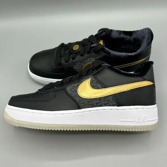 Nike Air Force 1 Low LV8 BG AF1 Bronx Shoes Black Gold Kids Youth Size 6.5Y