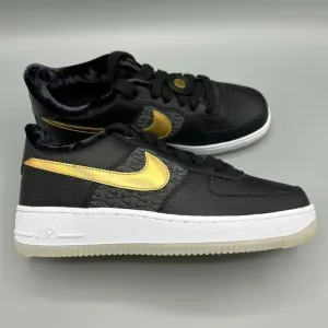 Nike Air Force 1 Low LV8 BG AF1 Bronx Shoes Black Gold Kids Youth Size 6.5Y