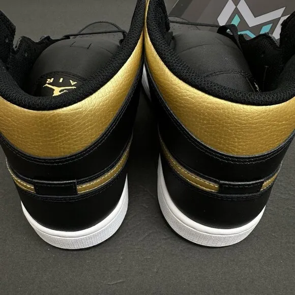 Nike Air Jordan 1 Mid Shoes Black Metallic Gold White DQ8426-071 Men's Sizes