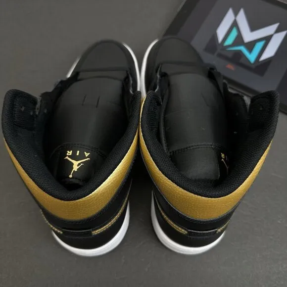 Nike Air Jordan 1 Mid Shoes Black Metallic Gold White DQ8426-071 Men's Sizes
