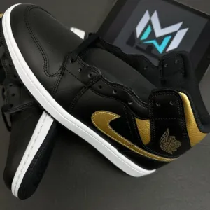 Nike Air Jordan 1 Mid Shoes Black Metallic Gold White DQ8426-071 Men's Sizes