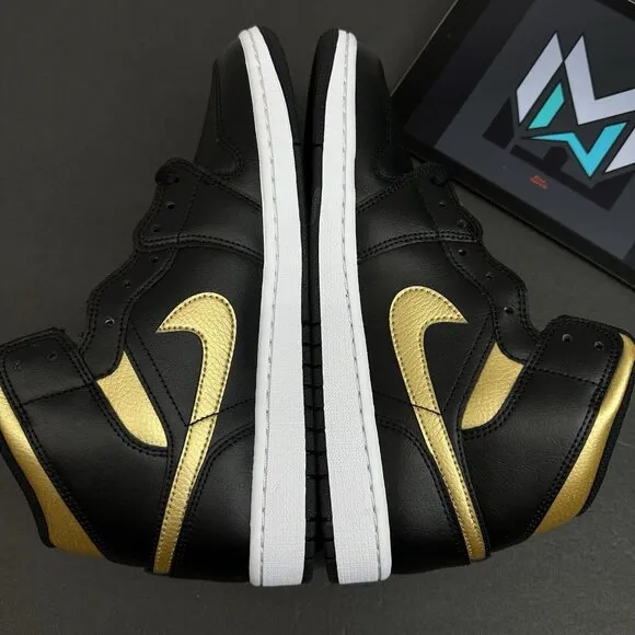 Nike Air Jordan 1 Mid Shoes Black Metallic Gold White DQ8426-071 Men's Sizes
