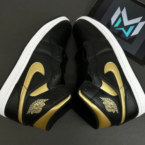 Nike Air Jordan 1 Mid Shoes Black Metallic Gold White DQ8426-071 Men's Sizes
