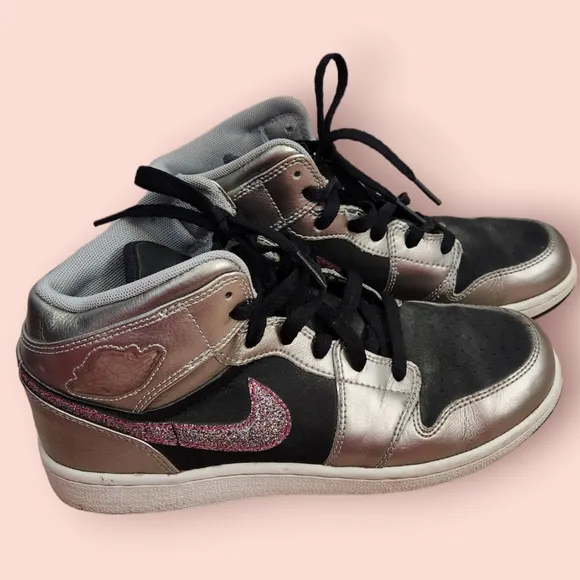 Nike Air Jordan 1 Phat Silver Berry Black Glitter Sneakers Shoes