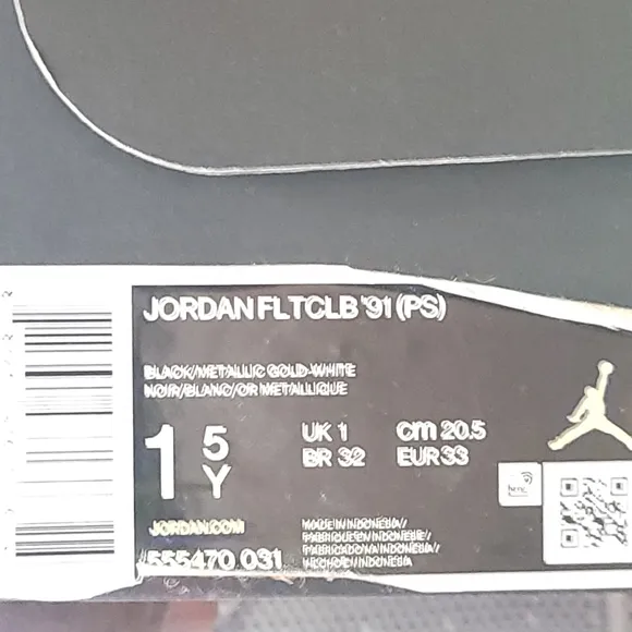 Nike Air Jordan Flight Club 91 - Black/White/Gold Basketball Shoes - Youth Size