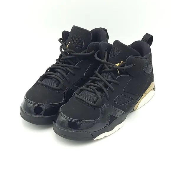 Nike Air Jordan Flight Club 91 - Black/White/Gold Basketball Shoes - Youth Size