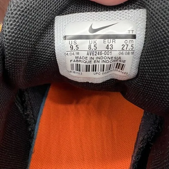 Nike Air Max 95 SE AV6246-001 9.5 Just Do It Sneaker Shoes 2018 Black Orange